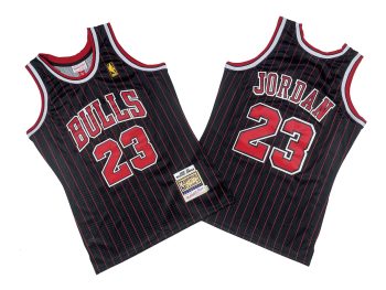 Bulls No. 23 Black Red stripe 96-97 Mitchell throwback jersey - Michael. Jordan