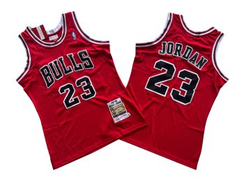 Bulls No. 23 red 97-87 Mitchell throwback jersey - Michael. Jordan