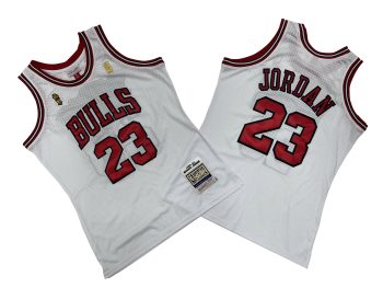 Bulls No. 23 white final mark 96-97 Mitchell retro jersey - Michael. Jordan