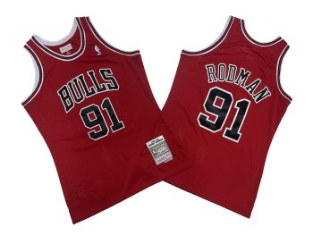 Bulls No. 91 Red 97-98 Mitchell throwback jersey - Dennis. Rodman