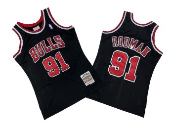 Bulls No. 91 black 97-98 Mitchell throwback jersey - Dennis. Rodman