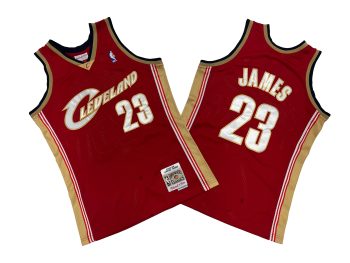 Cavaliers No. 23 red 02-04 Mitchell Throwback hole-cloth jersey - lebron. James