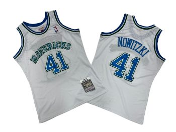 Dallas No. 41 white 98-99 Mitchell throwback jersey - Dirk. Nowitzki