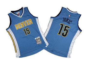 Denver No. 15 Light Blue 16-17 Mitchell throwback hole jersey - Nicola. Jokic