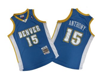 Denver No. 15 Light Blue 2003-04 Mitchell throwback cloth jersey - Cameron. Anthony