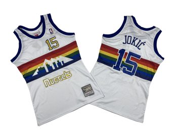 Denver No. 15 White Rainbow Mitchell throwback jersey - Nicola. Jokic