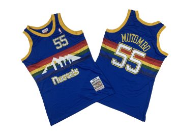 Denver No. 55 Blue Rainbow version of the 91-92 Mitchell throwback jersey - Dekembe. Dikembe Mutombo