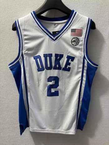 Duke University No. 2 Flagg white embroidered jersey