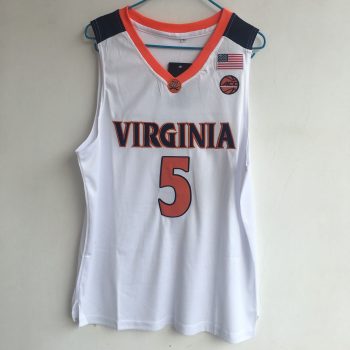 Guy No. 5 white embroidered college jersey for the University of Virginia
