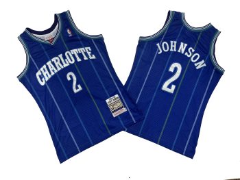 Hornets No. 2 Purple Stripes 84-85 Mitchell throwback jersey - Larry. Johnson