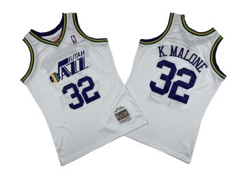 Jazz No. 32 white 91-92 Mitchell throwback jersey - CAL. Marlon