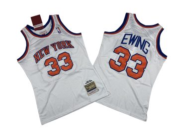 Knicks No. 33 white 85-86 Mitchell throwback jersey - Patrick. Ewing
