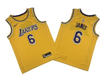 Lakers # 6 Yellow crew neck Fan Edition Jersey - lebron... James