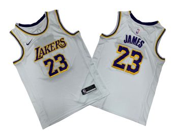 Lakers No. 23 white crew neck fan version jersey - lebron. James