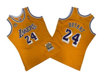 Lakers No. 24 yellow 07-08 Mitchell throwback jersey 60th anniversary logo - Bryant. Bryant