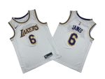 Lakers No. 6 white crew neck fan version jersey - lebron. James