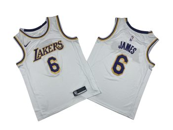 Lakers No. 6 white crew neck fan version jersey - lebron. James
