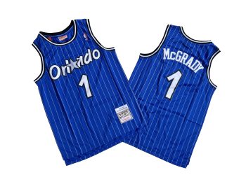 Magic No. 1 Blue and White Stripes 2003-04 Mitchell throwback jersey - Tracy. McGrady