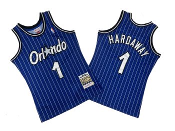 Magic No. 1 Blue and White Stripes 94-95 Mitchell throwback jersey - Anfinney. Hardaway