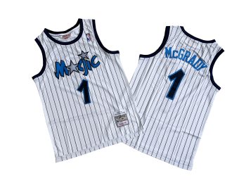 Magic No. 1 White and Black Stripes 2003-04 Mitchell throwback jersey - Tracy. McGrady