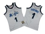 Magic No. 1 White and Black Stripes 93-94 Mitchell throwback jersey - Anfinney. Hardaway
