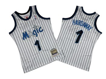 Magic No. 1 White and Black Stripes 93-94 Mitchell throwback jersey - Anfinney. Hardaway