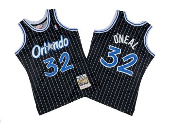 Magic No. 32 Black and White stripes 94-95 Mitchell throwback jersey - Shaquille. O 'Neal