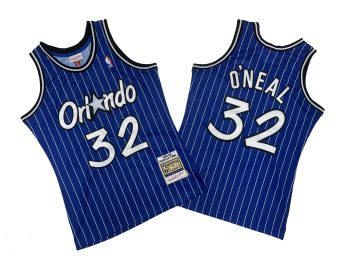Magic No. 32 Blue and White Stripes 94-95 Mitchell throwback jersey - Shaquille. O 'Neal