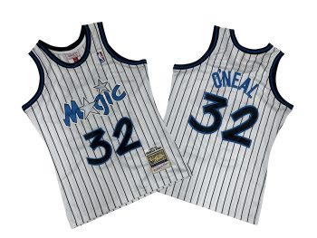 Magic number 32 White and Black Stripes 93-94 Mitchell throwback jersey - Shaquille. O 'Neal