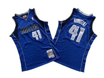 Mavericks No. 41 Light Blue 10-11 Mitchell throwback jersey - Dirk. Nowitzki