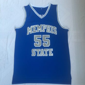 Memphis State No. 55 Lorenzen Wright blue embroidered jersey