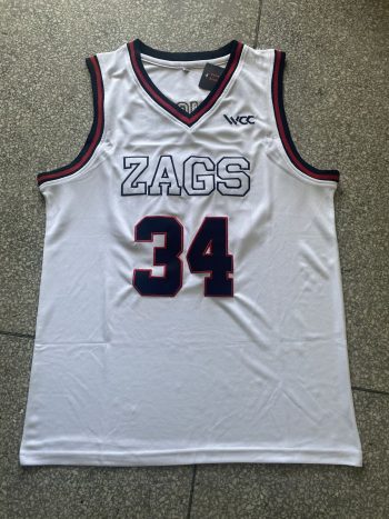 NCAA Gonzaga University No. 34 white college jersey
