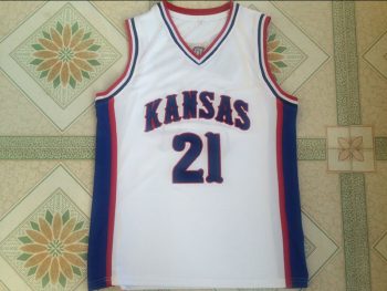 NCAA University of Kansas No. 21 Joel Embiid white double-embroidered jersey