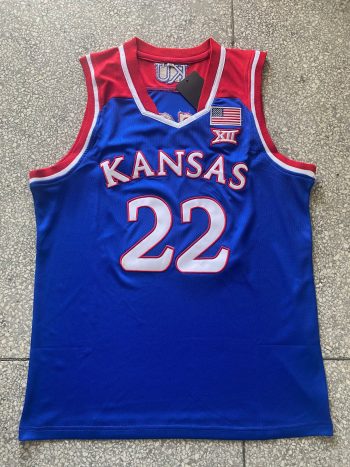 NCAA University of Kansas No. 22 Wiggins blue embroidered jersey