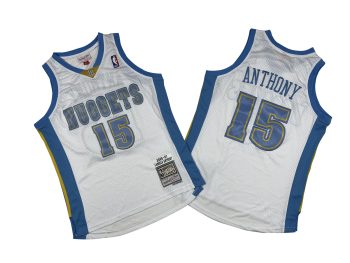 Nuggets No. 15 white 06-07 Mitchell throwback hole-hole jersey - Cameron. Anthony