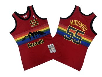 Nuggets No. 55 Red Rainbow 91-92 Mitchell throwback jersey - Dekembe. Dikembe Mutombo
