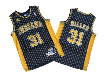 Pacers No. 31 deep blue and yellow striped throwback jersey - Reggie. Miller