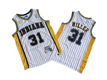 Pacers No. 31 white dark blue striped throwback jersey - Reggie. Miller