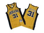 Pacers No. 31 yellow dark blue striped throwback jersey – Reggie. Miller