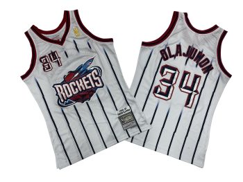 Rockets # 34 White Big Rockets 96-97 season Mitchell throwback jersey - Hakeem. Olajuwon
