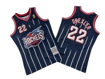Rockets No. 22 Deep Blue Big Rockets 96-97 Mitchell throwback jersey Clyde... Drexler