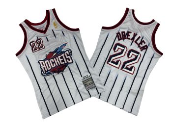Rockets No. 22 White Big Rockets 96-97 Mitchell throwback jersey Clyde... Drexler