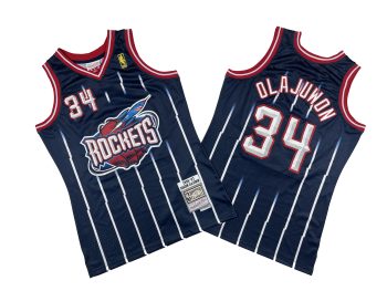 Rockets No. 34 Deep Blue Big Rockets 96-97 season Mitchell throwback jersey - Hakeem. Olajuwon