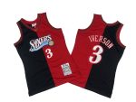 Sixers No. 3 Red and Black double-color 00-01 Mitchell Throwback hole cloth jersey - Allen. Iversen