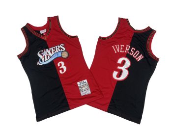 Sixers No. 3 Red and Black double-color 00-01 Mitchell Throwback hole cloth jersey - Allen. Iversen