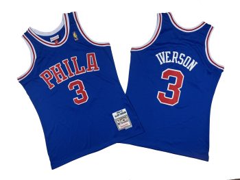 Sixers No. 3 blue 96-97 season Mitchell Throwback hole cloth jersey - Allen. Iversen