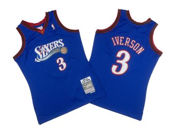 Sixers No. 3 blue 99-00 season Mitchell Throwback hole cloth jersey - Allen. Iversen