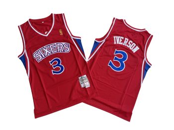 Sixers No. 3 red retired version of the 96-97 Mitchell jersey - Allen. Iversen