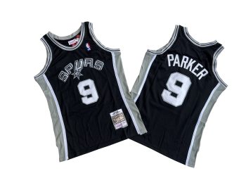Spurs No. 9 Black 01-02 Mitchell throwback jersey - Tony. Parker