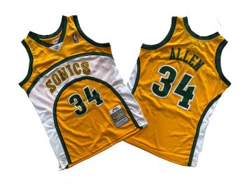 Supersonics No. 34 Yellow 06-07 Mitchell throwback jersey - Ray. Arlen